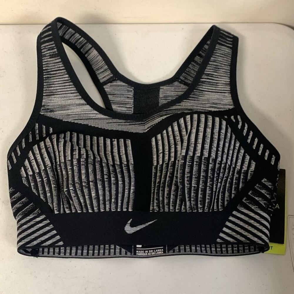 Nike Flyknit Women's XS Black High-Support Non-Padded Sports Bra, Grey